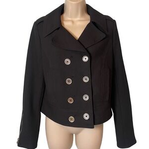 White House Black Market Double Breasted Cropped Blazer Small Black Military